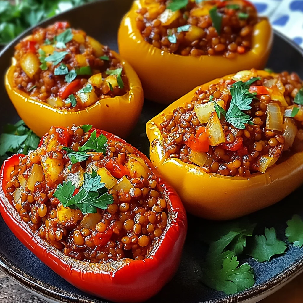 Gefüllte Spitzpaprika mit roten Linsen