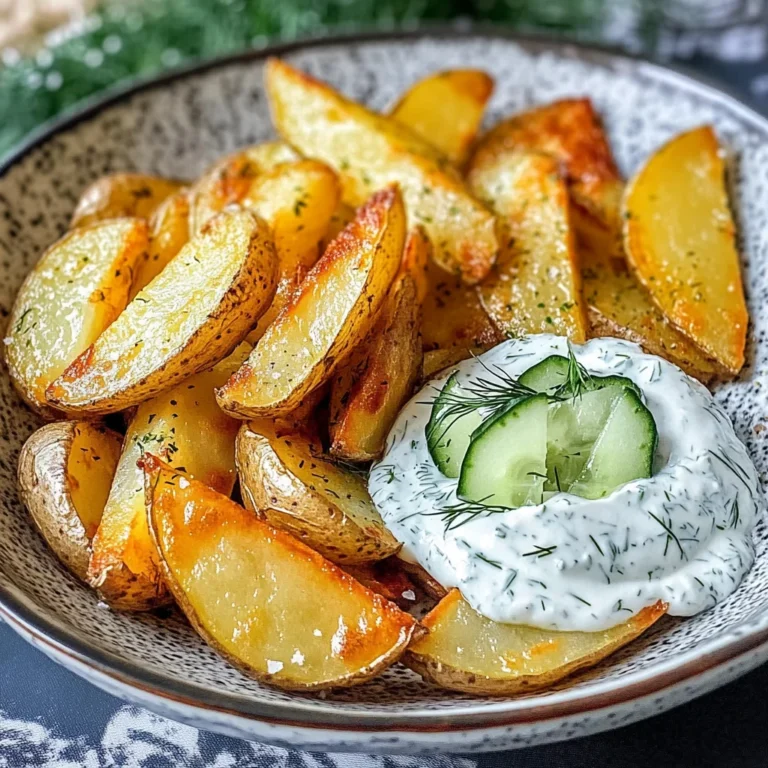 Kartoffelspalten mit Gurkendip