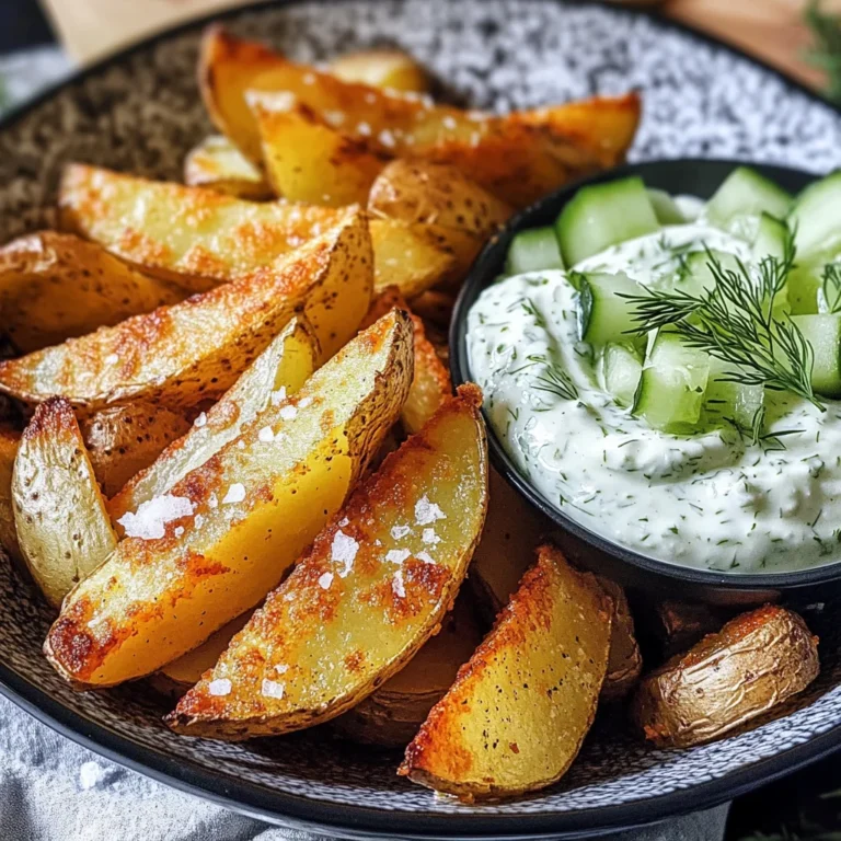 Kartoffelspalten mit Gurkendip