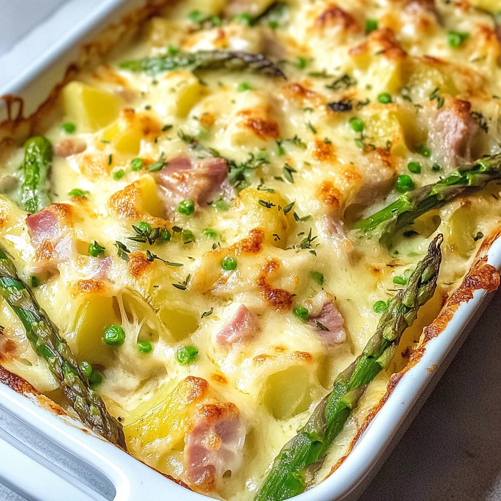Spargelauflauf mit Schinken und Kartoffeln