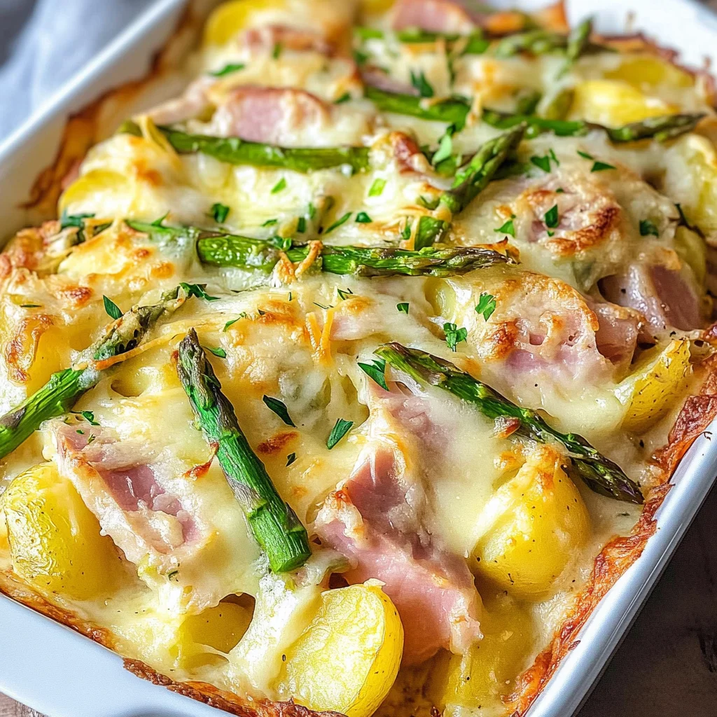 Spargelauflauf mit Schinken und Kartoffeln