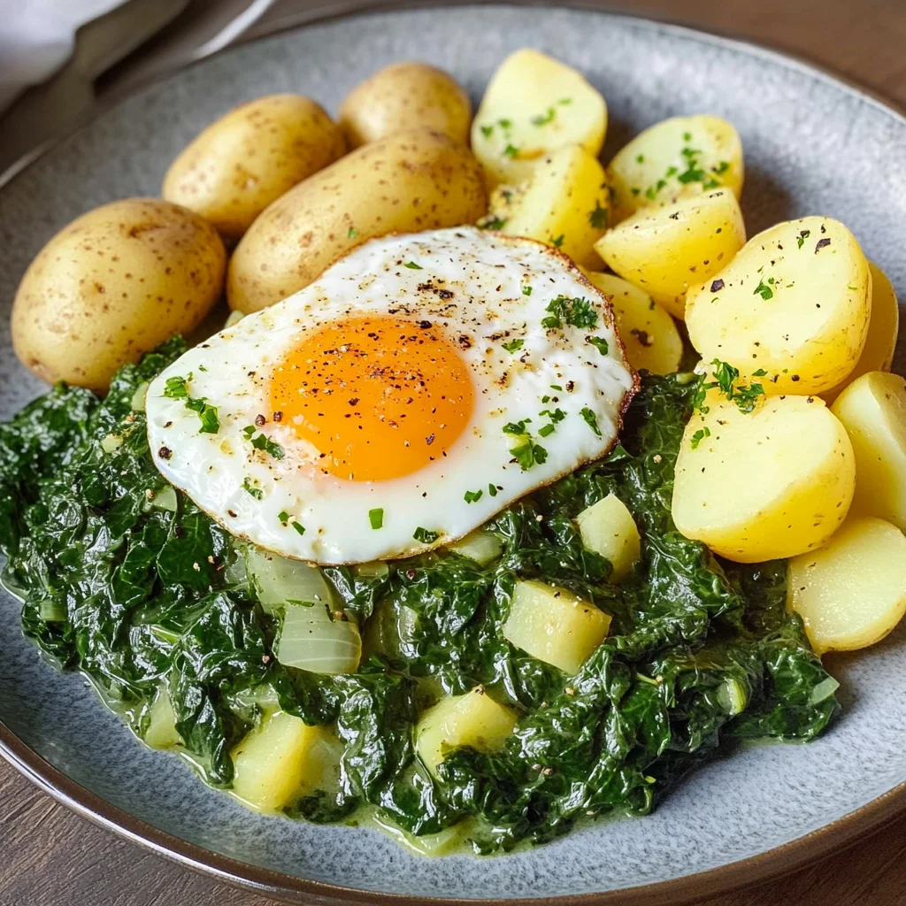 Spinat mit Kartoffeln und Eiern
