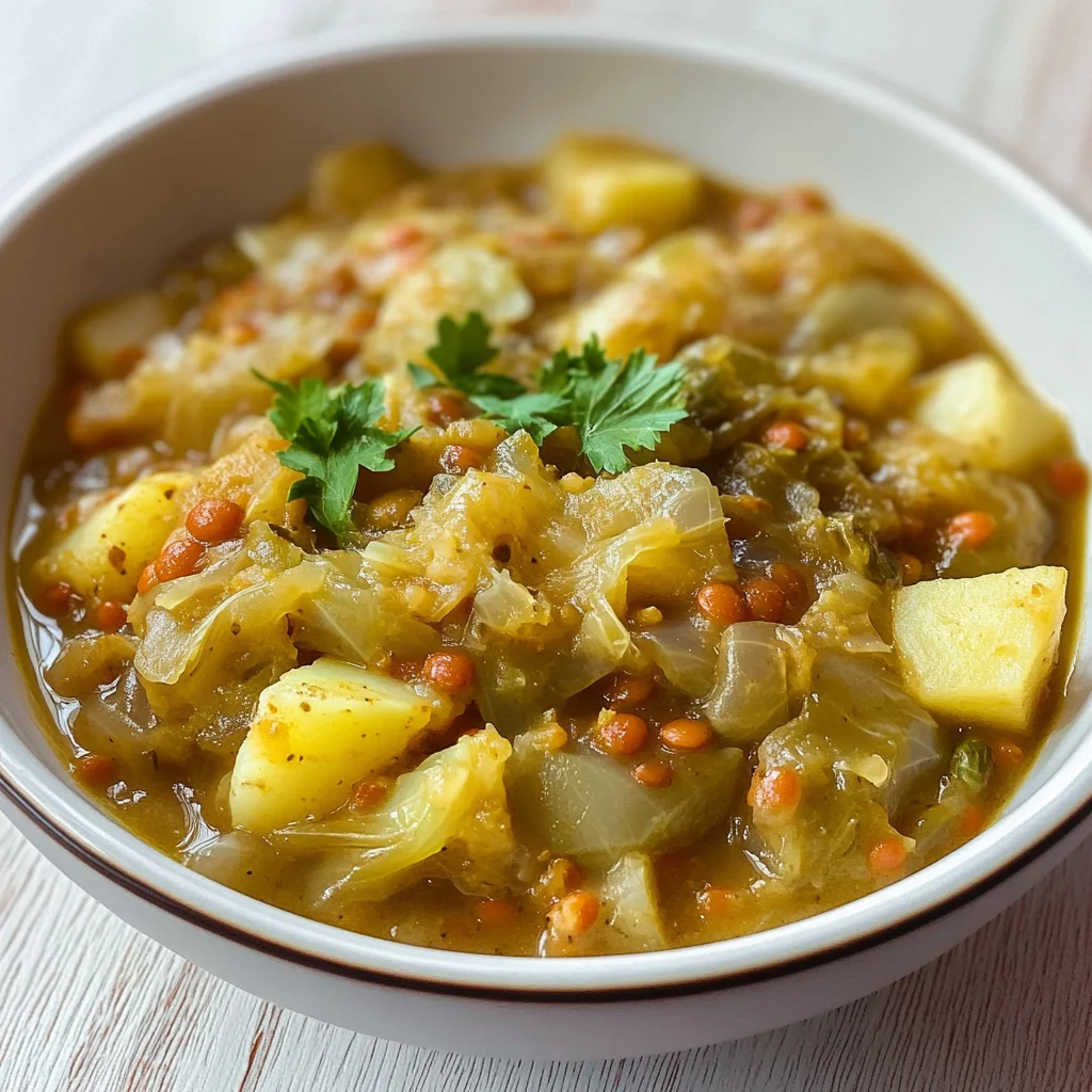 Spitzkohl mit Kartoffeln und roten Linsen