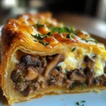 Torte mit Pilzen, Hackfleisch und Käse
