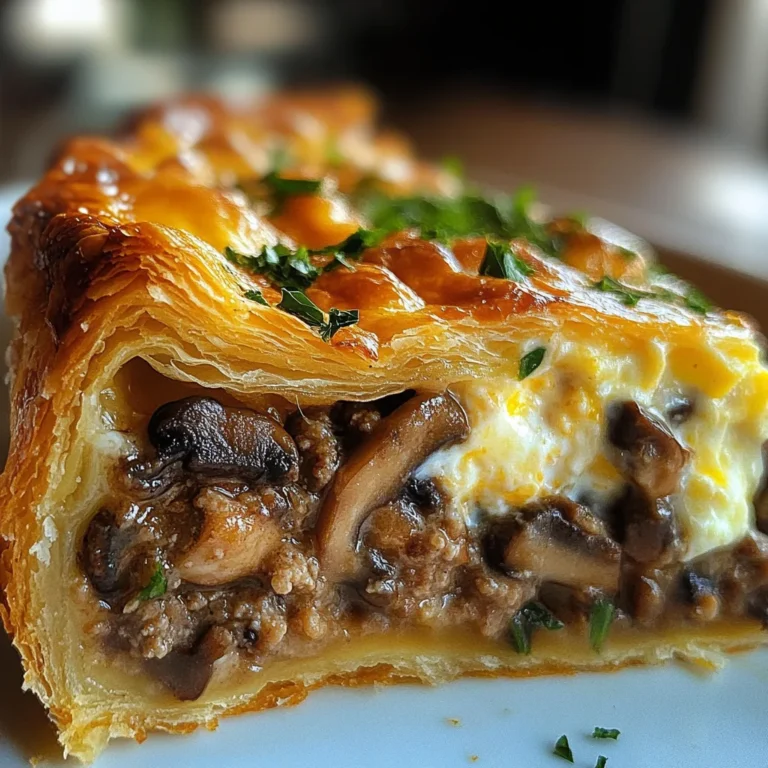 Torte mit Pilzen, Hackfleisch und Käse