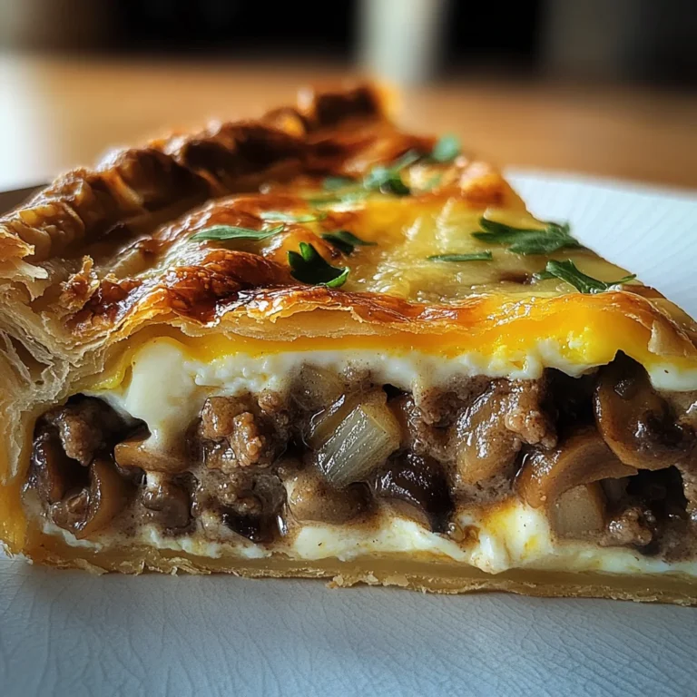 Torte mit Pilzen, Hackfleisch und Käse