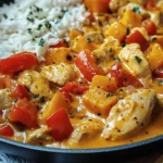 cremige Kürbis Hähnchen Pfanne mit Reis - einfaches Rezept