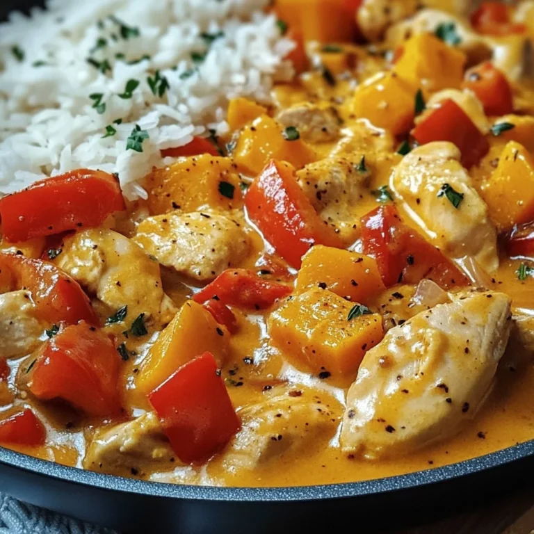 cremige Kürbis Hähnchen Pfanne mit Reis - einfaches Rezept